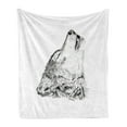 thumbnail image 1 of Wolf Soft Flannel Fleece Throw Blanket, Hand Drawn Monochrome Sketch of a Howling Canine Tattoo Pattern Illustration, Cozy Plush for Indoor and Outdoor Use, 60" x 80", Black Grey White, by Ambesonne, 1 of 5