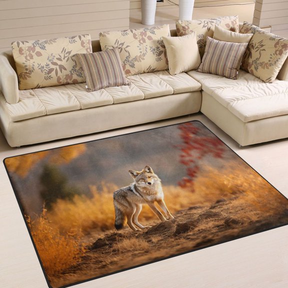 Wolf Soil Grass Leaves Area Rug Washable 80 x 58 Floor Carpet Mat Non Slip for Bedroom Living Room Home Decor