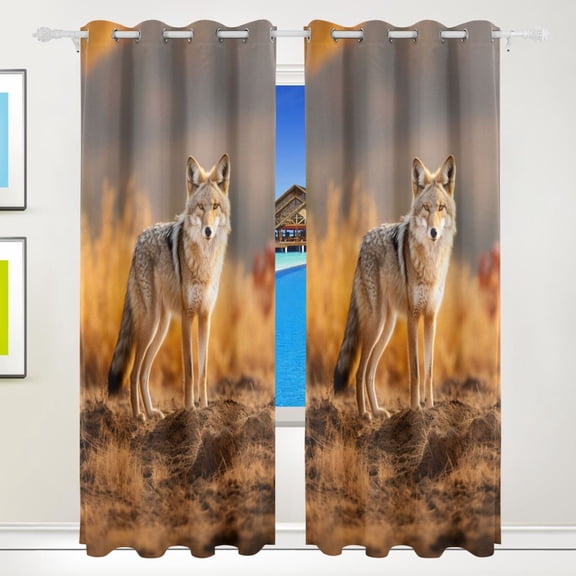 Wolf Soil Grass Leaves Curtains Black Out 72 Inch Length Curtains for Sliding Glass Doors Bedroom Living Room 2 Pack