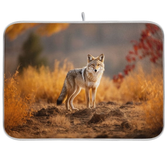 Wolf Soil Grass Leaves Dish Drying Mat Dish Drainer Rack Mats Water Absorbent Non-Slip Easy Clean Heat Resistant for Kitchen Counter
