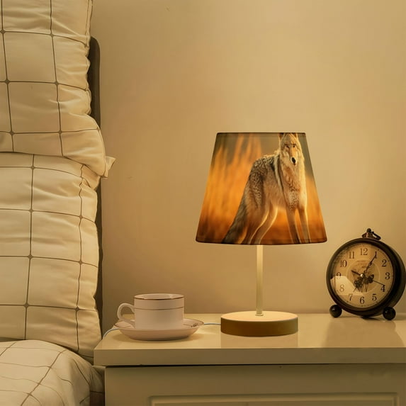 Wolf Soil Grass Leaves LED Desk Lamp Table Lamp USB Bedside Nightstand Small Lamp for Bedroom Living Room Kids Room