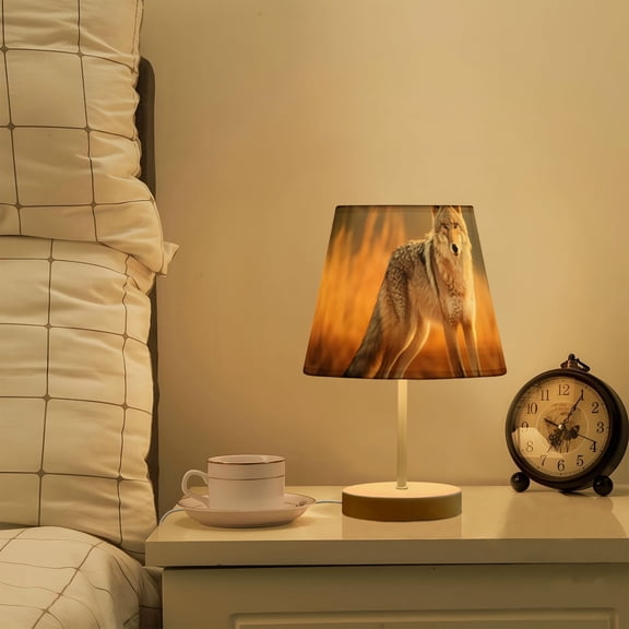 Wolf Soil Grass Leaves LED Desk Lamp Table Lamp USB Bedside Nightstand Small Lamp for Bedroom Living Room Kids Room