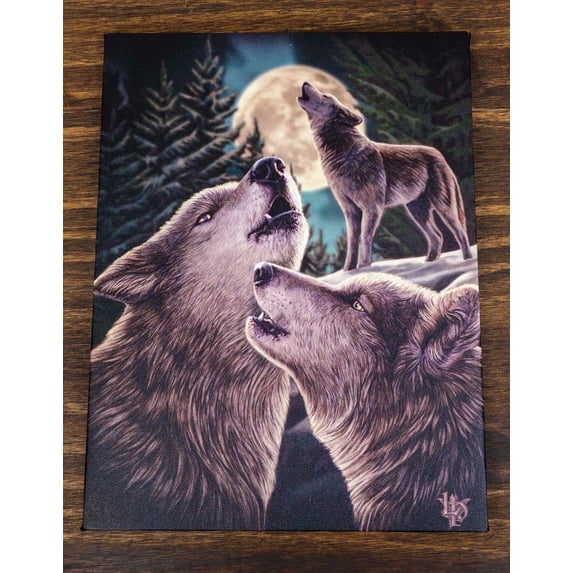 Wolf Song Howling Gray Wolves With Full Moon Wood Framed Canvas Wall Decor