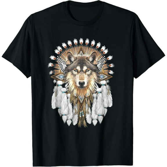 Wolf Spirit Animal Native American Wolf Feather Mens T-Shirt
