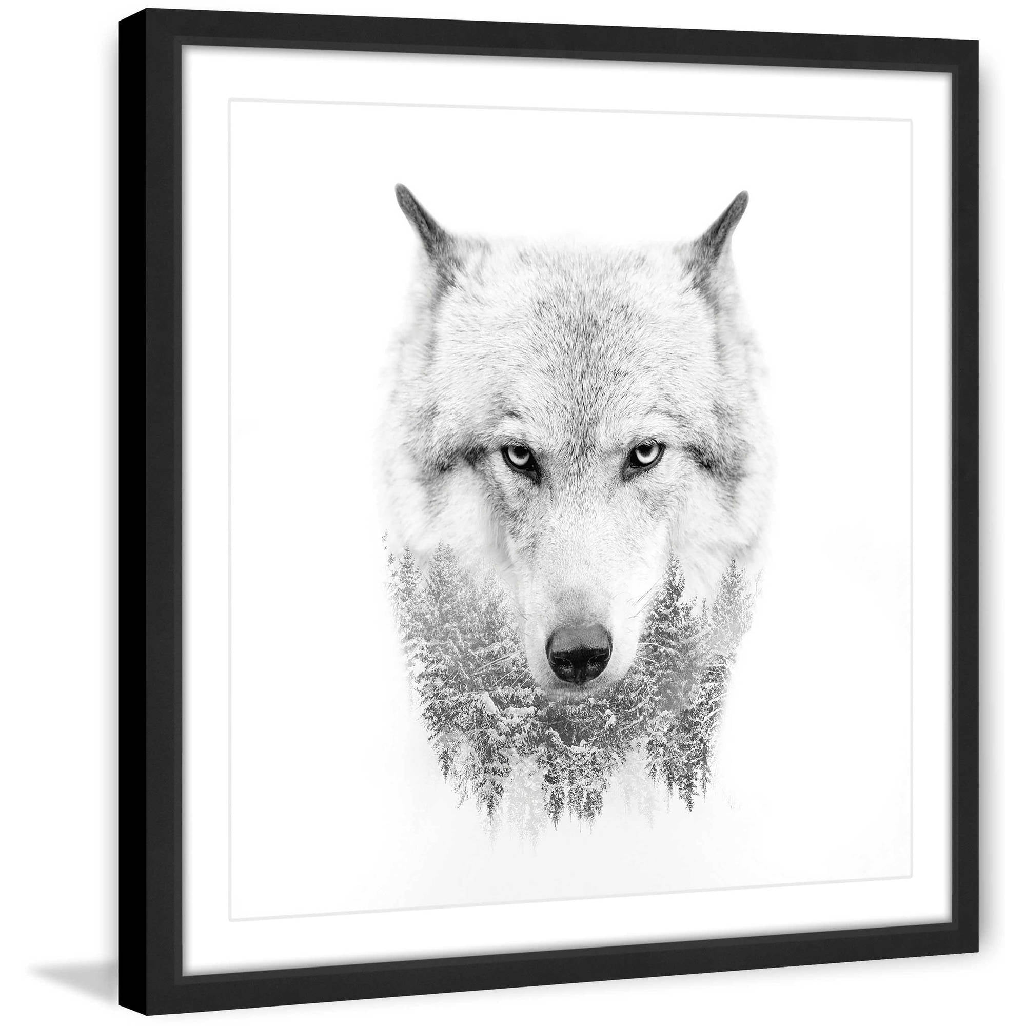 Wolf Spirit Black and White Framed Canvas Print