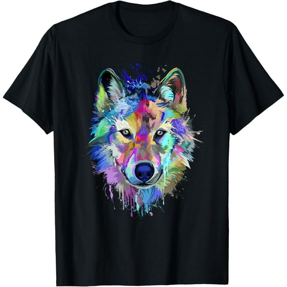 Wolf Splash Art Animal Face | Wolf Lover Mens T-Shirt