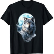 Wolf Splash Art Animal Face Wolf Moon Graphic Mens T-Shirt