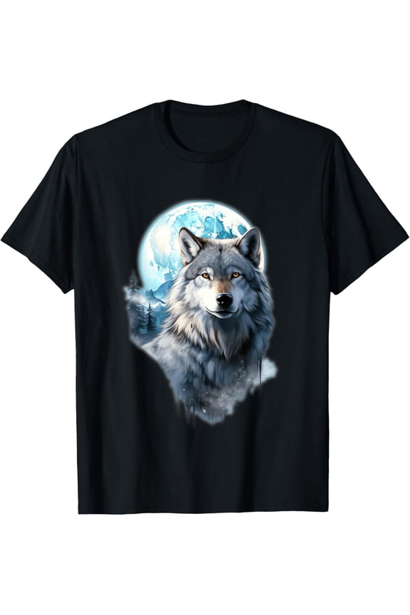 Animal Face Wolf Moon Graphic Mens T-Shirt