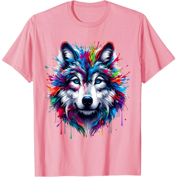 Wolf Splash Art Wolf Animal Lover Unisex T-Shirt for Men Women Kids Toddler,Light Pink Color,Size 5/6
