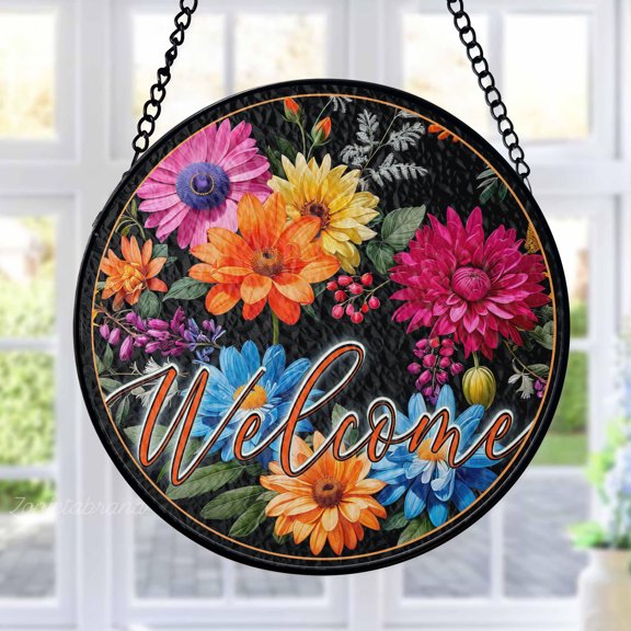 Wolf Stained Glass Suncatcher Window Hanging Home Decor Nature Wildlife Autumn Forest