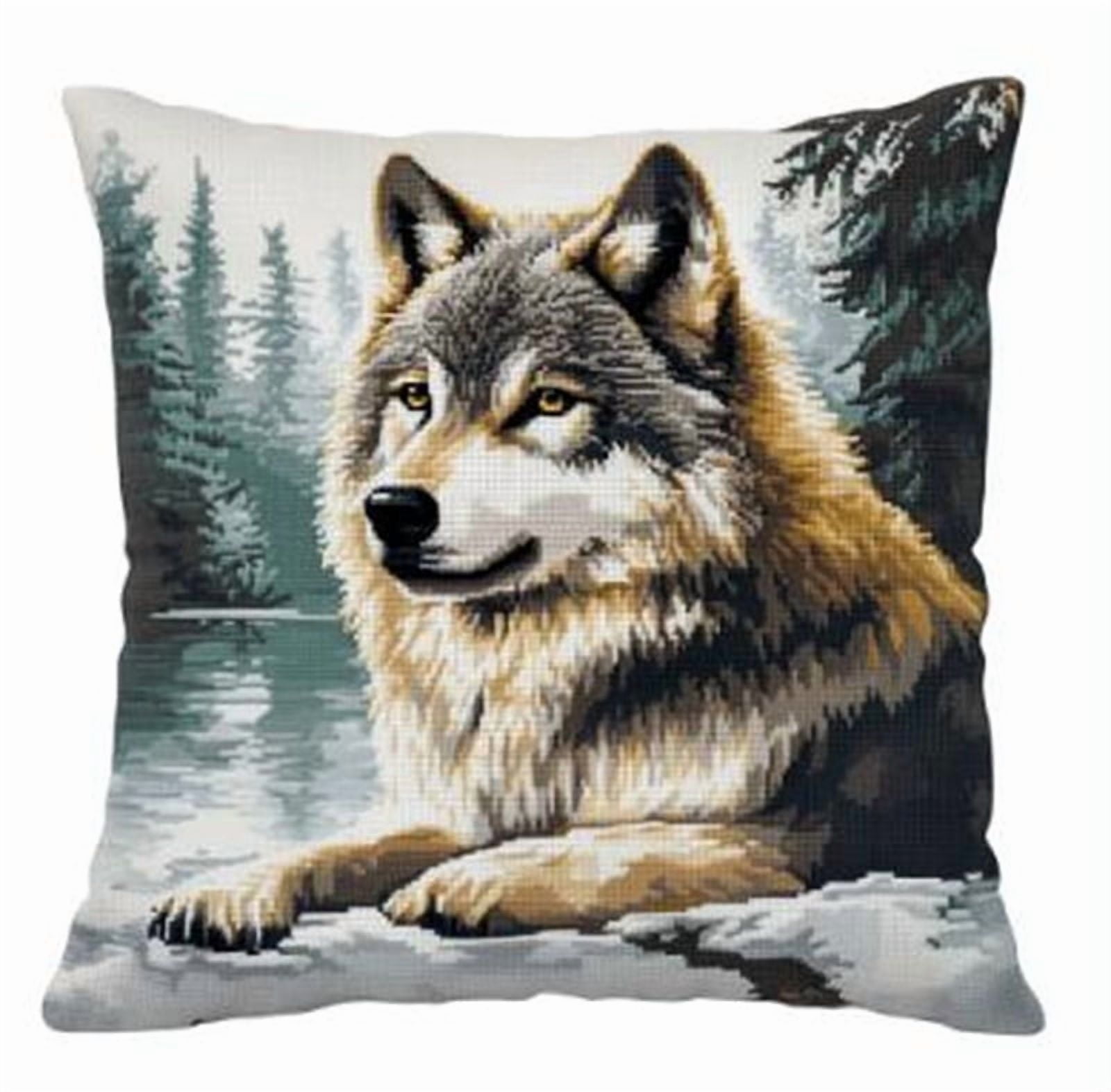 Wolf Stamped Cross Stitch Pillow Case Kits , 45X45cm , Cross Stitch Kits for Adults (11ct)