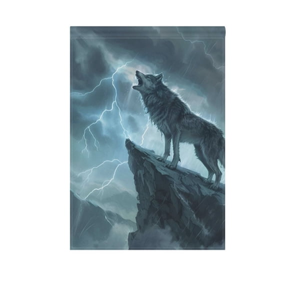 Wolf Stand on Mountain Garden Flag House Banner 28" x 40" Double Sided Outdoor Yard Decoration