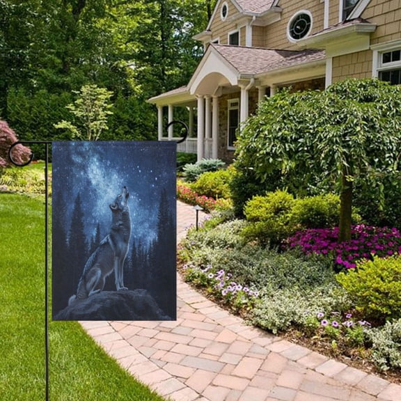 Wolf Starry Night Garden Flag Double Sided 12 x 18 Inch Outside Yard Decoration Outdoor Flag