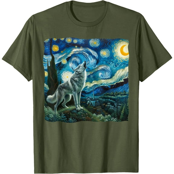 Wolf Starry Night Howling Moon Funny Gifts Unisex T-Shirt for Men Women Kids Toddler