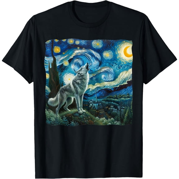 Wolf Starry Night Howling Moon Funny Gifts Unisex T-Shirt for Men Women Kids Toddler