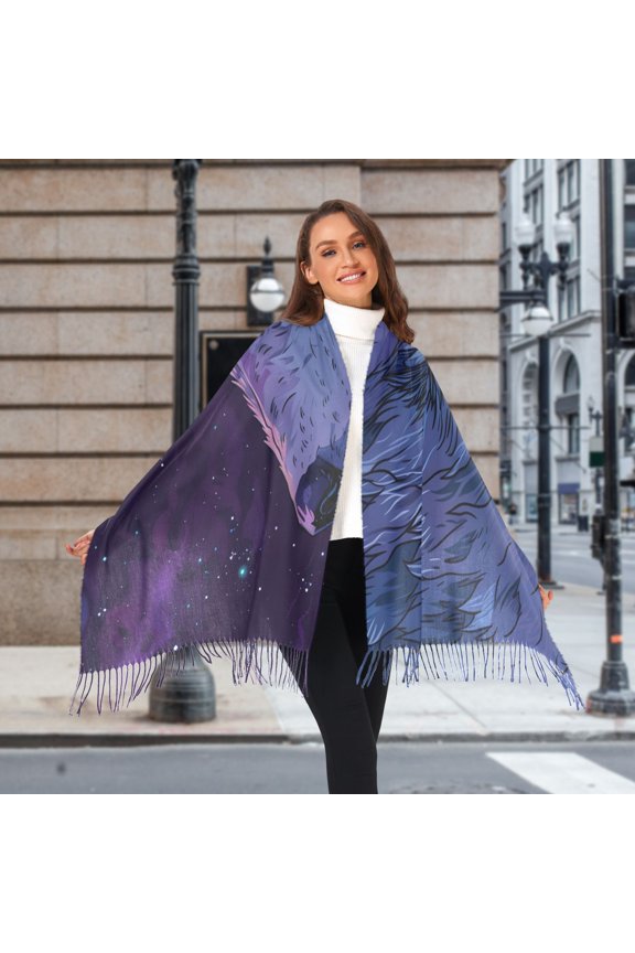 Wolf Starry Sky Winter Scarf for Women Fashion Warm Long Soft Blanket Scarves Gifts