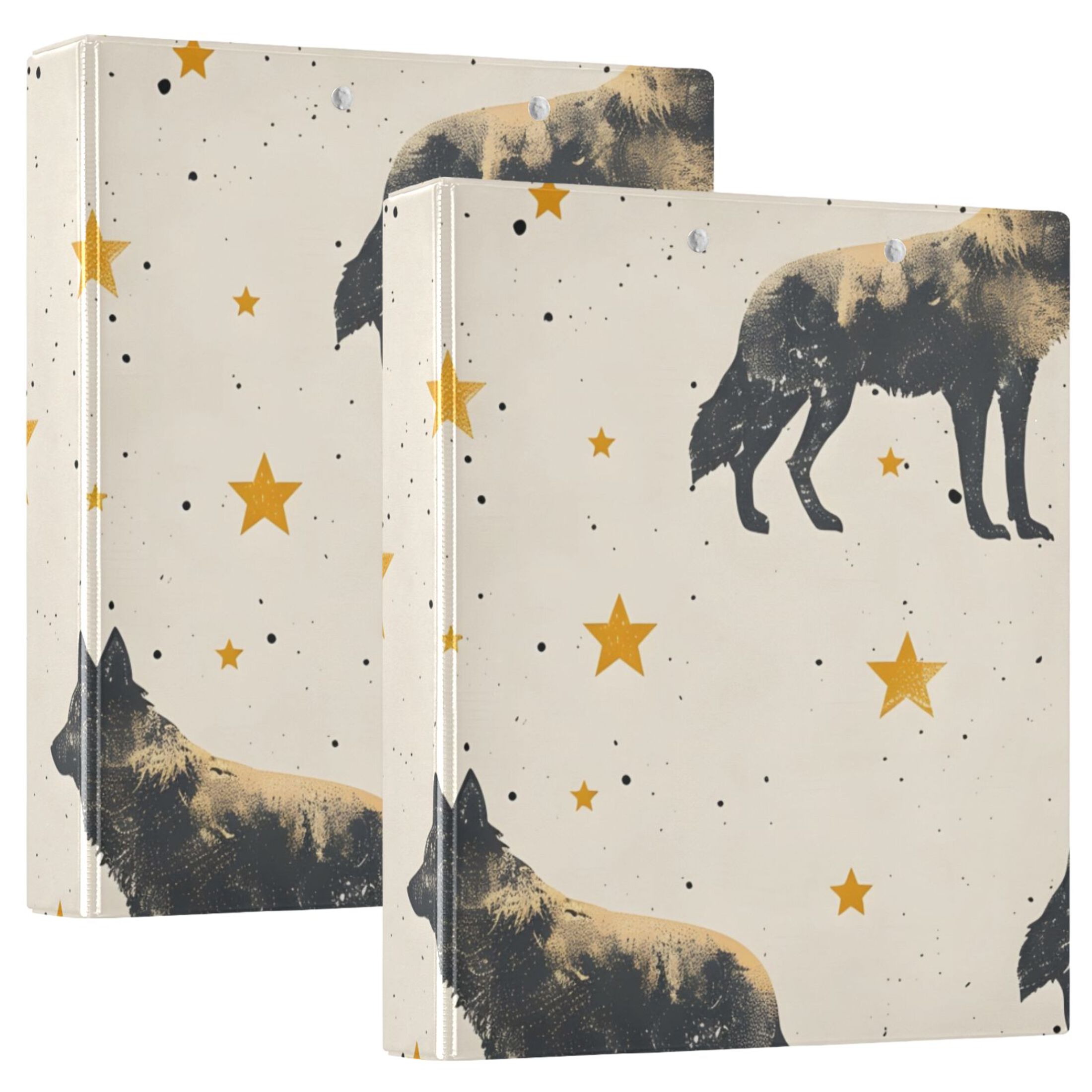 Wolf Stars 3 Ring Binders 1.5 inch Hardcover File Folders with Interior Pockets A4 Size Organizer for School Office Hospital
