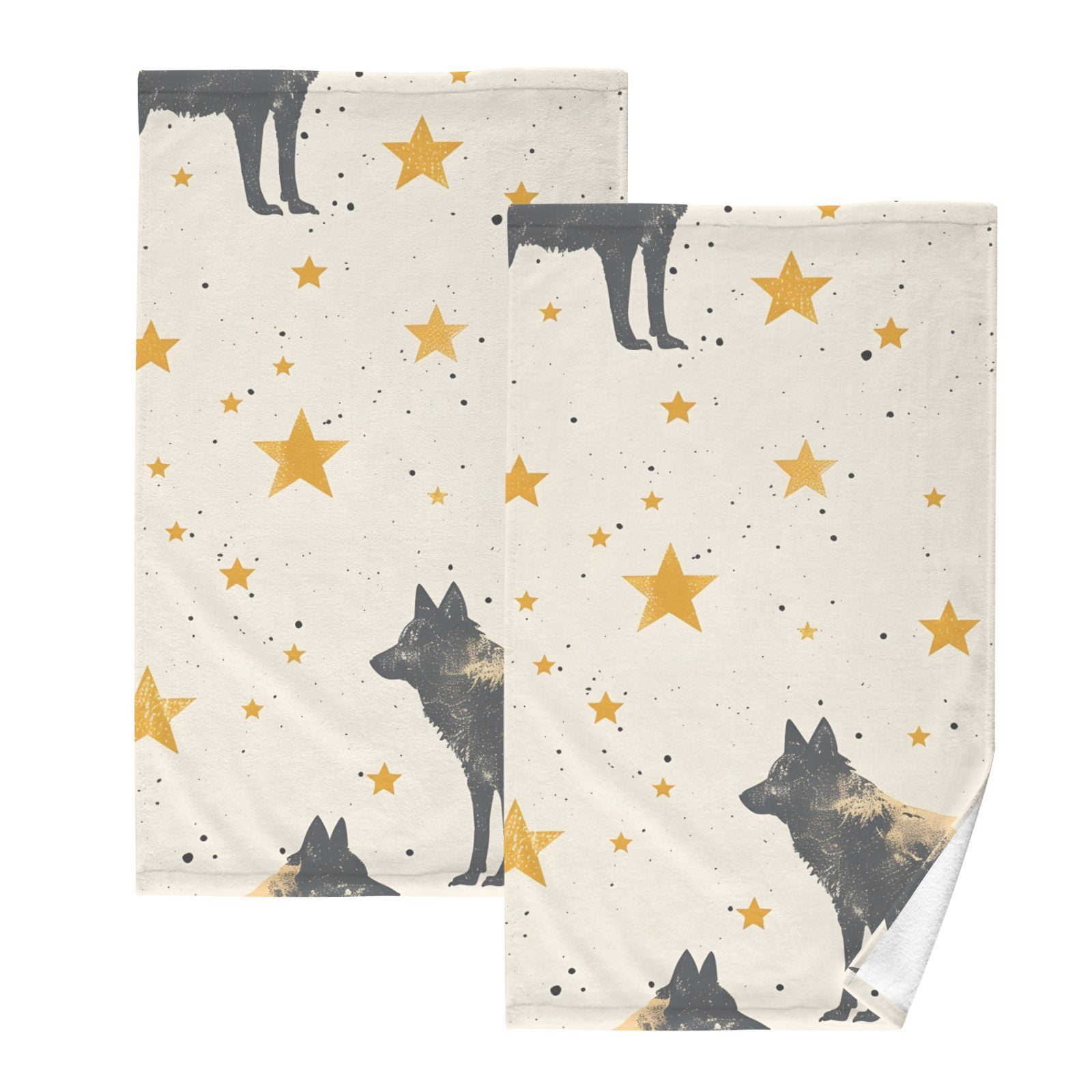 Wolf Stars Hand Towels Cotton Bath Towels Large Face Towels Absorbent for Bathroom 2 Packs