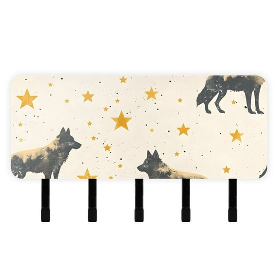 Wolf Stars Key Holder for Wall Mail Holder Organizer with 5 Key Hooks Wall Mount Key Rack with Shelf