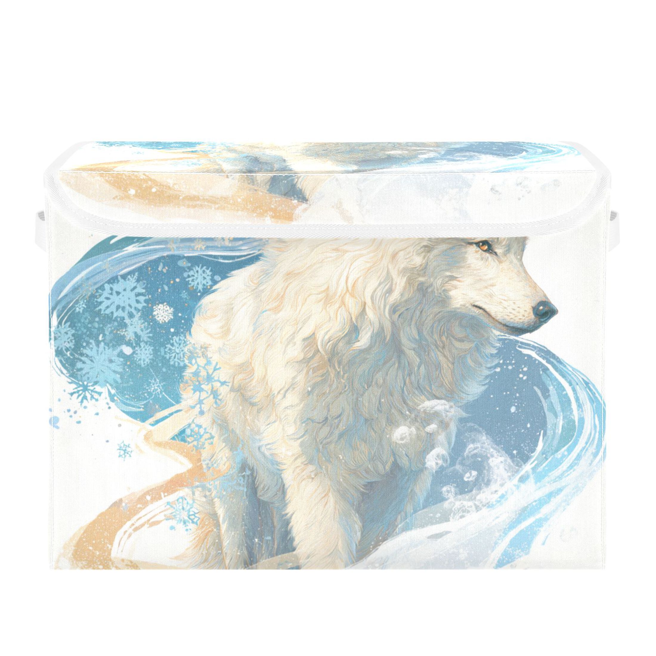 Wolf Den Containers Wolf Surrounded by Blue Color Wave Foldable Storage Bins with Lids ...