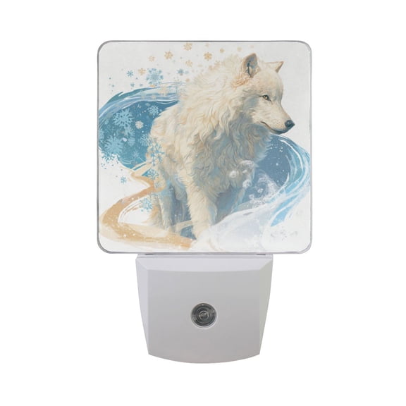 Wolf Surrounded by Blue Color Wave LED Night Light Sensor Lamp Plug-in Adjustable Brightness 2 Pack