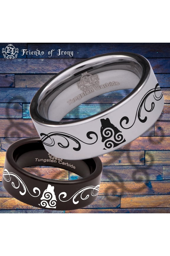 Wolf Swirls Tungsten Carbide Ring