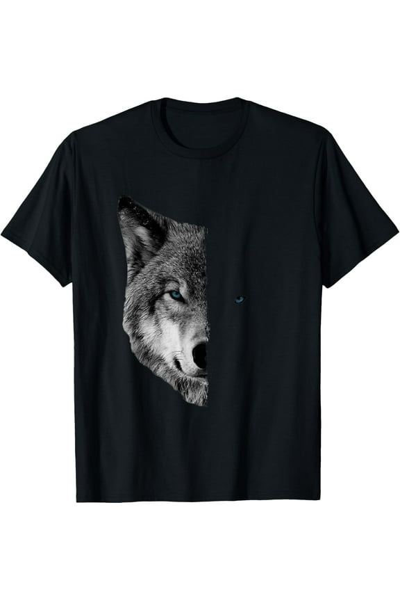 Wolf T-Shirts - Split Face Wolf Shirts Magical Wolves Tee Mens T-Shirt