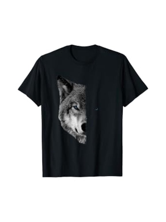 Wolf T-Shirts, Split Face Wolf Shirts Magical Wolves Tee, Unisex T-Shirt