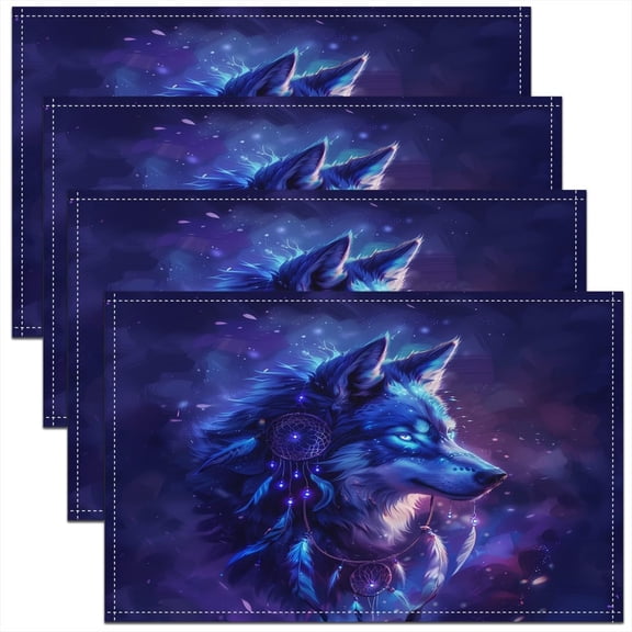 Wolf Table Place Mats 18"x12" Dreamcatcher Place mats Set of 4 for Ultra Soft Animal Wolves Place mat for Kitchen Dining Table Decor Indoor Outdoor Petal Decor Table Place Mats Wildlife