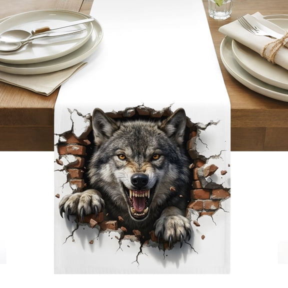Wolf Table Runner Animal Broken Wall Dynamic Angry Expression Tablerunners 13 x 48 Inch, Table Decorations Tabletop Scarf for Summer Gathering Holiday Farmhouse Kitchen Dining Decor