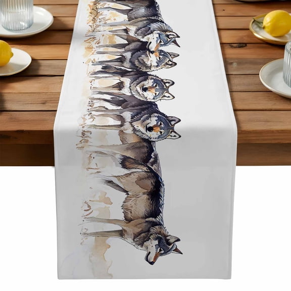 Wolf Table Runner, Watercolor Wolf Kitchen Table Runners Dress Scarves for Table Decorations Party/Restaurant/Indoor Outdoor Use, 13x36in