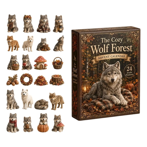 Wolf Themed 24 Day Advent Calendar, 2D Acrylic Charm Countdown Set, for Holiday Tree Hanging and Collectible Home Decor