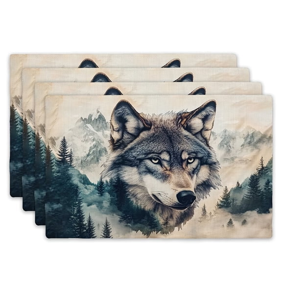 Wolf-Themed Placemats, Set of 4 Durable Mats, 12 Inches X 18 Inches Rectangular Table Mats, Suitable for Dining Rooms, Kitchens, Party Decorations, And Home Decor.