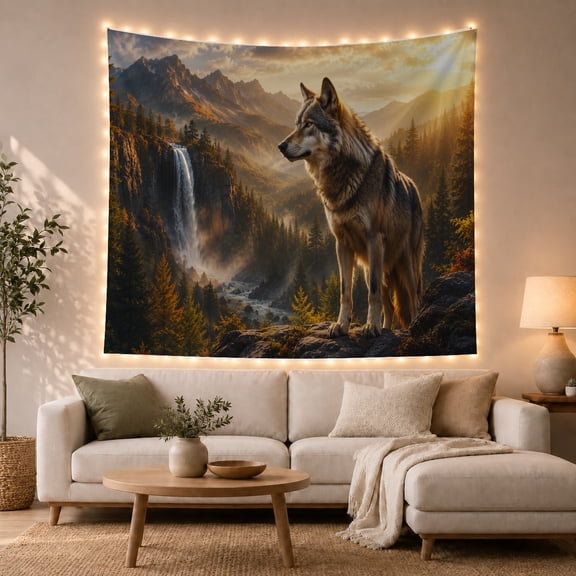 Gray Wolf Mountain Valley Tapestry Wall Hanging