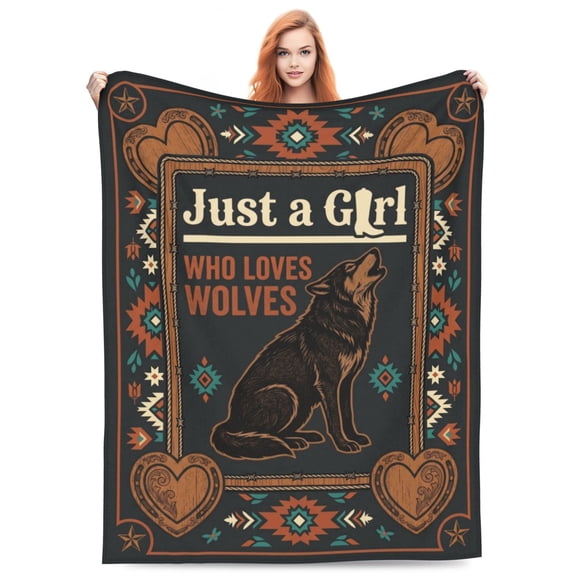 Wolf Throw Blanket Cozy Winter Flannel Throw, Cute Wolf Decor for Women, Perfect Bedding Gift for Sofa 50x40