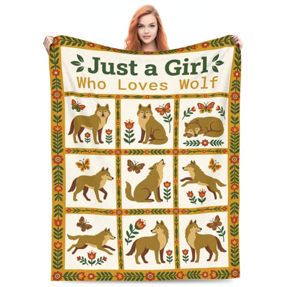 Wolf Throw Blanket, Cute Animal Gift for Wolf Lovers, Purple Soft Fuzzy Flannel Blanket for Women Men, Home Couch Sofa Travel 60x50
