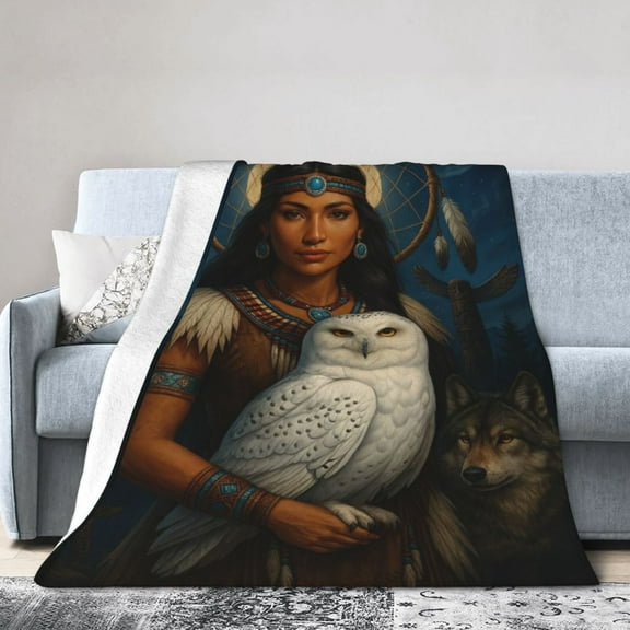 Wolf Throw Blanket, Dream Catcher Blanket, Boho Bohemian Dreamcatcher Wolves Blanket, Cozy Warm Lightweight Soft Plush Flannel Fleece Blanket for Couch, Sofa, Wolf Gifts 50x40