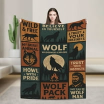 Wolf Throw Blanket, Flannel Cool Wolves Themed Stuffed Animal Purple Throw, Soft Nap Throw Blanket for Home Boys Girls Women Wolf Lovers Gifts 50x40