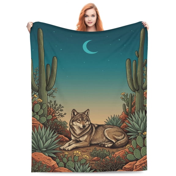 Wolf Throw Blanket Flannel Soft Cozy Warm All Season Couch Sofa Chair Bedding Accent Lounging Snuggle Use Indoor Living Room 50x40
