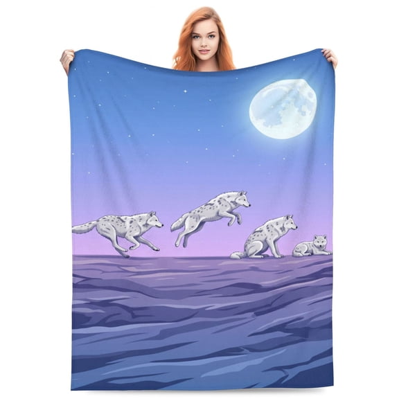 Wolf Throw Blanket Flannel Soft Cozy Warm All Season Couch Sofa Chair Bedding Accent Lounging Snuggle Use Indoor Living Room 50x40