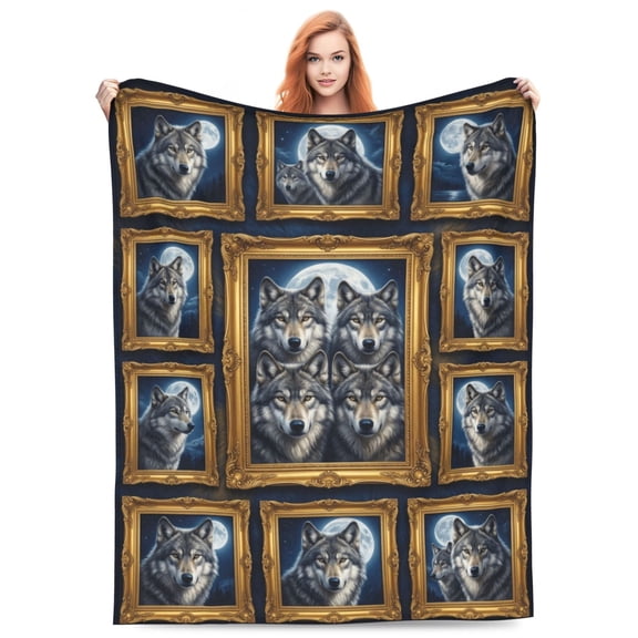 Wolf Throw Blanket Flannel Soft Cozy Warm Wild Wolves Animal Art Graphic All Season Couch Sofa Bed Lounging Snuggle Use 50x40