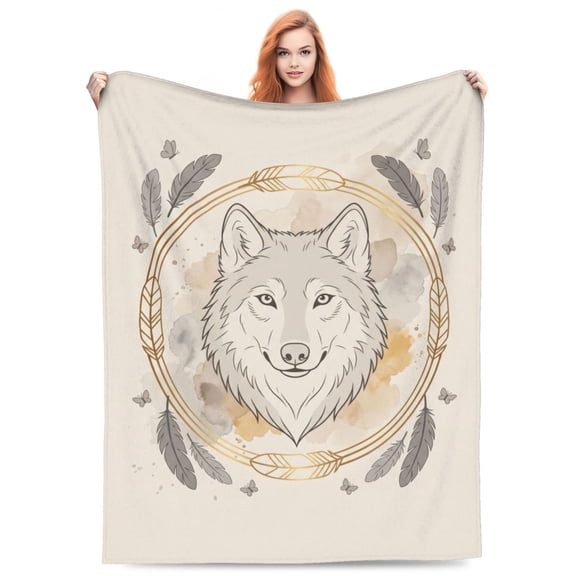 Wolf Throw Blanket, Indian Wolf Fleece Bedding, Super Soft Fuzzy Warm Cozy Decor, Stuffed Throw Gift for Adults 50x40