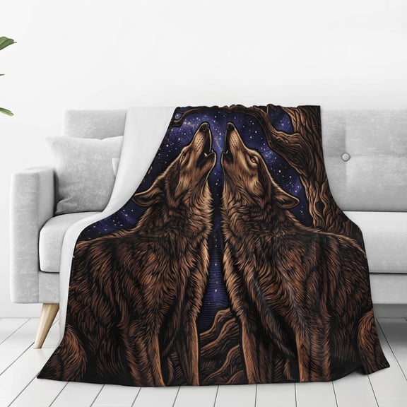 Wolf Throw Blanket, Monochrome Wolf Print, Plush Fleece Bedding, Ideal Gift for Men Women, Sofa Decor 50x40