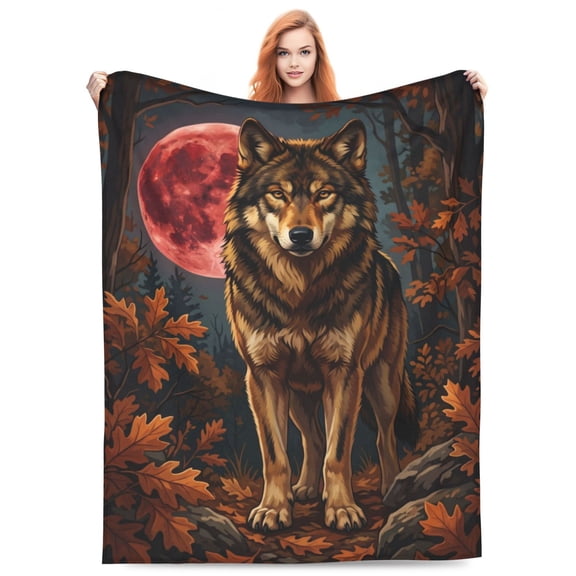 Wolf Throw Blanket, , Soft Animal Print Throw, Thanksgiving Couch Decor, Flannel Blankets and Throws 50x40