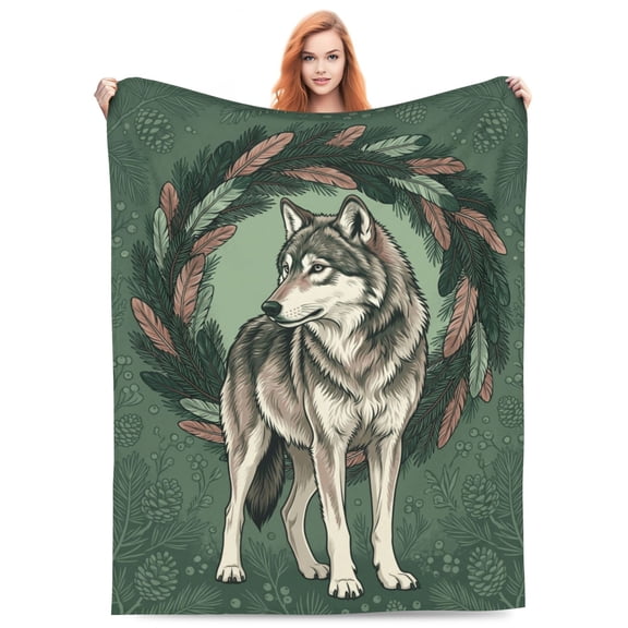 Wolf Throw Blanket Soft Indian Wolf Print, Personalized Gift for Adults, Flannel Blankets and Throws 50x40