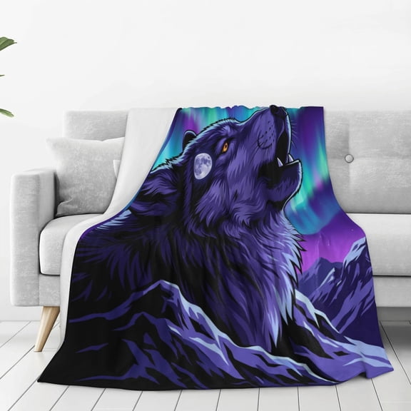Wolf Throw Blanket, Starry Sky Moon Mountain Tree Decor, Halloween Easter Gifts for Wife Husband, Throw Blanket 50x40