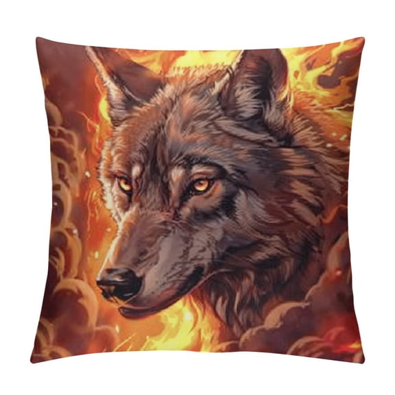 Wolf Throw Pillow Cover Watercolor Jungle Wild Animal Pillow Case for Kids Teens Adults Vintage Red Rose Romantic Love Cushion Cover for Bedroom Party Couch