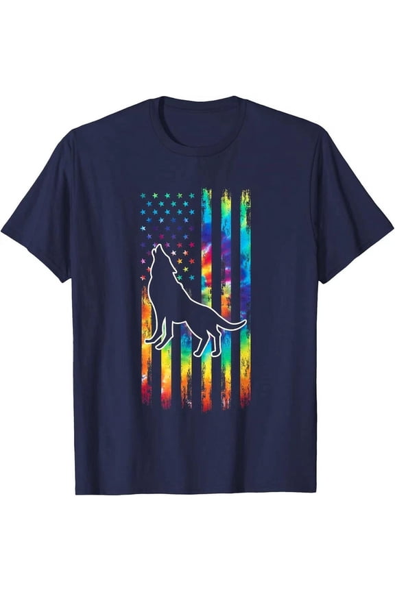 Wolf Tie Dye American Flag Wolf Wild Animal T-Shirt Unisex S-5XL Hot Trending Shirt, Vintage Birthday Gift