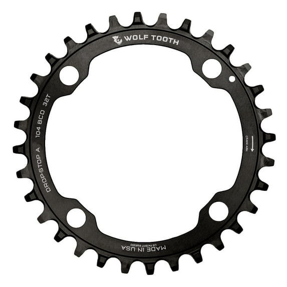 Wolf Tooth 104 BCD Chainring - 38t, 104 BCD, 4-Bolt, Drop-Stop B, Black