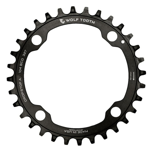 Wolf Tooth 104 BCD Chainring - 38t, 104 BCD, 4-Bolt, Drop-Stop B, Black